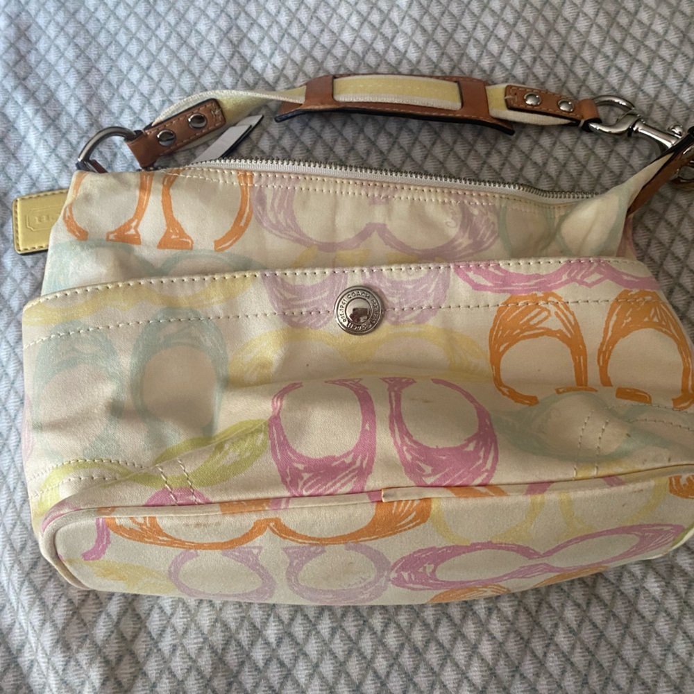 Coach Cream and Pastel Shoulder Bag with matching cosmetics bag